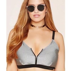 Forever 21 plus size silver zip front bikini top